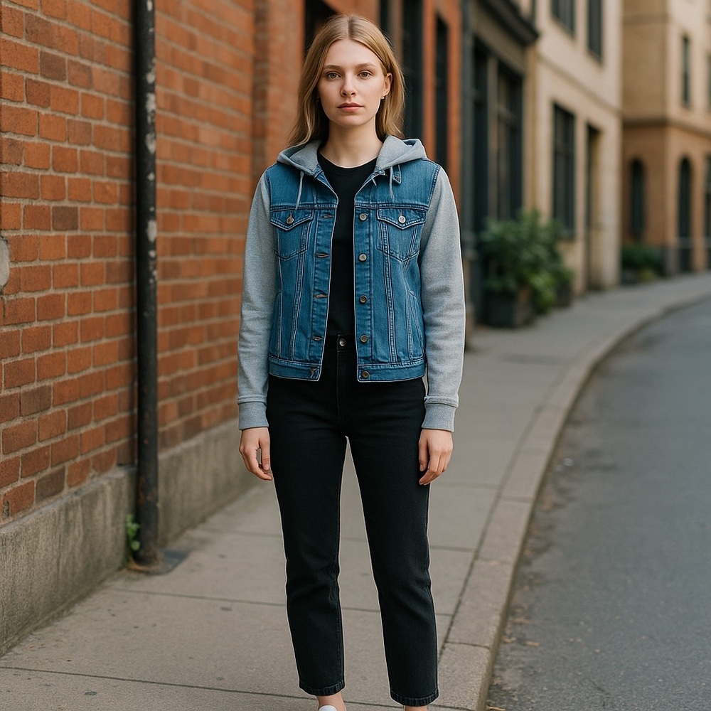 New Look Hood Blue and Grey Sweatshirt and Denim Jean Jacket